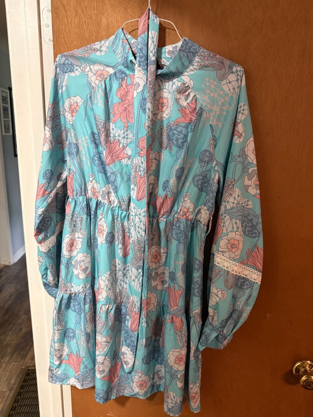Floral Tiered Dress - Light Blue/Pink